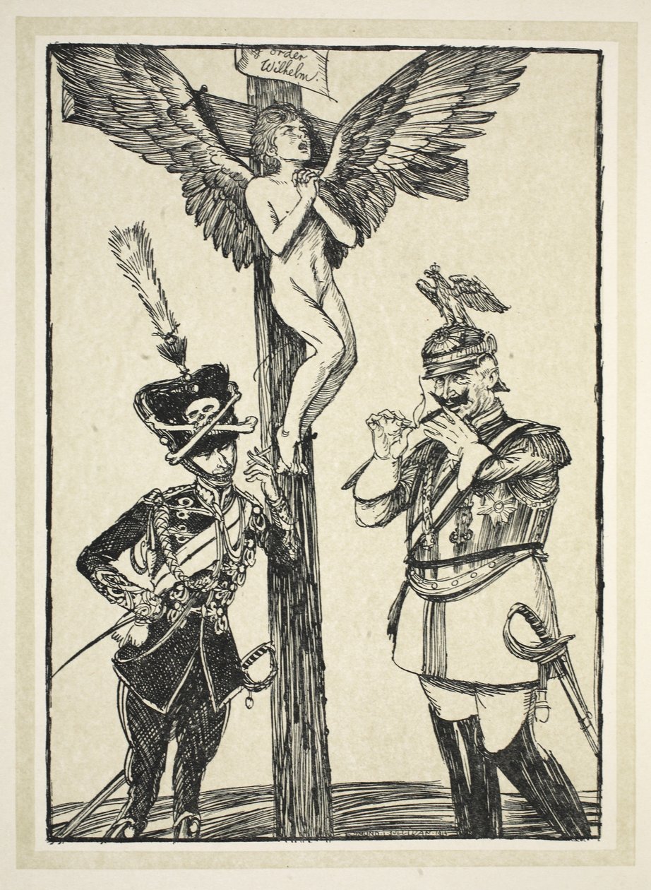 A crucificação de Bélgica, ilustração da festão do Kaiser por Edmund J. Sullivan, bar. 1916 de Edmund Joseph Sullivan