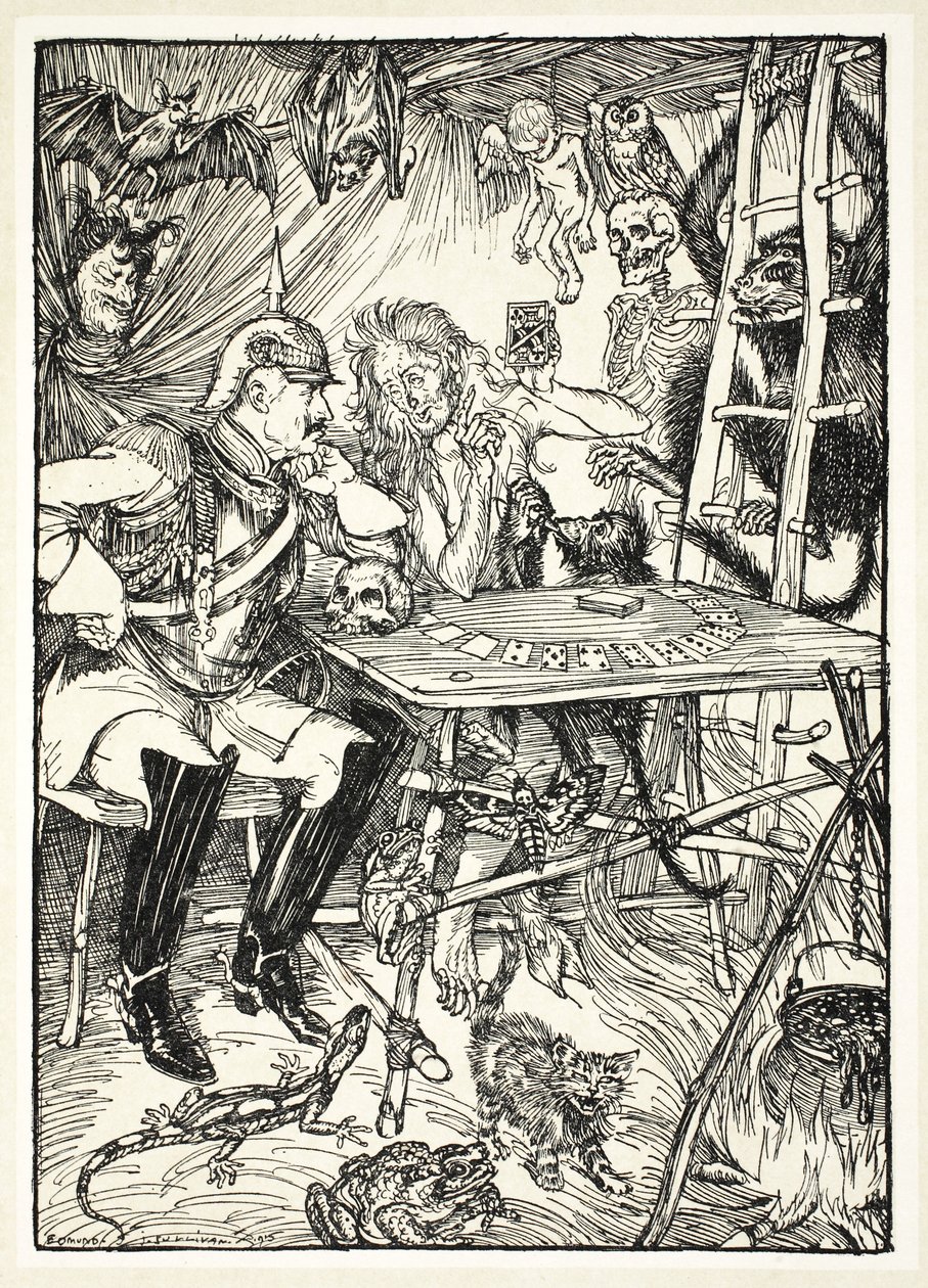 O rei dos clubes (a fortuna do Kaiser), ilustração da festão do Kaiser por Edmund J. Sullivan, bar. 1916 de Edmund Joseph Sullivan