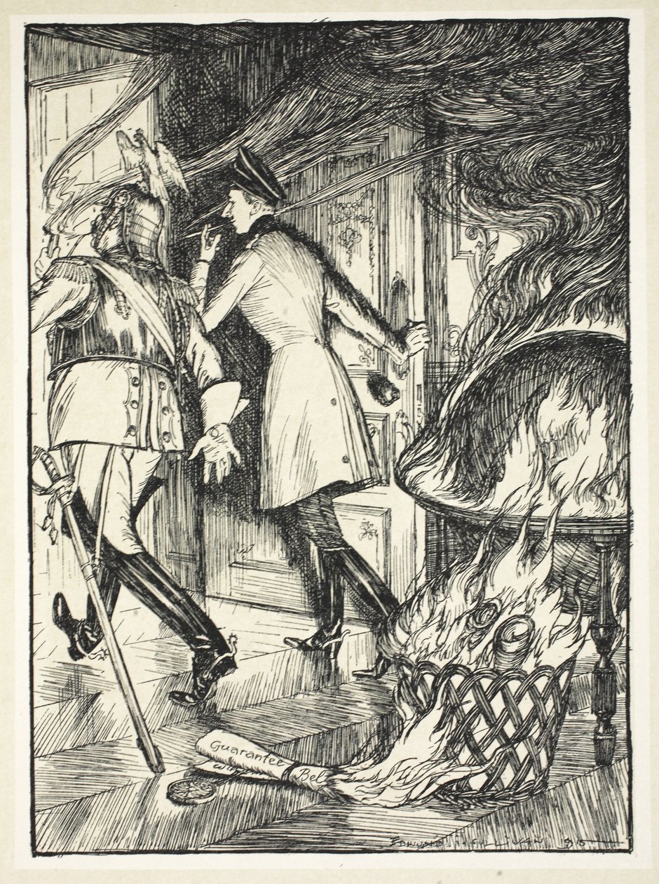 O isqueiro da tubulação (a garantia da neutralidade belga), ilustração da festão do Kaiser por Edmund J. Sullivan, bar. 1916 de Edmund Joseph Sullivan