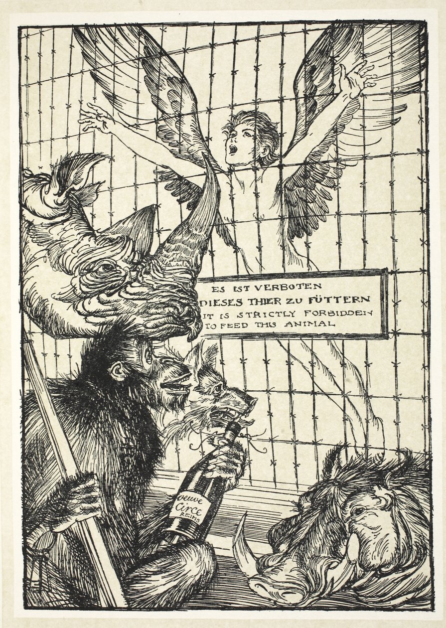 O prisioneiro de guerra, ilustração da festão do Kaiser por Edmund J. Sullivan, bar. 1916 de Edmund Joseph Sullivan