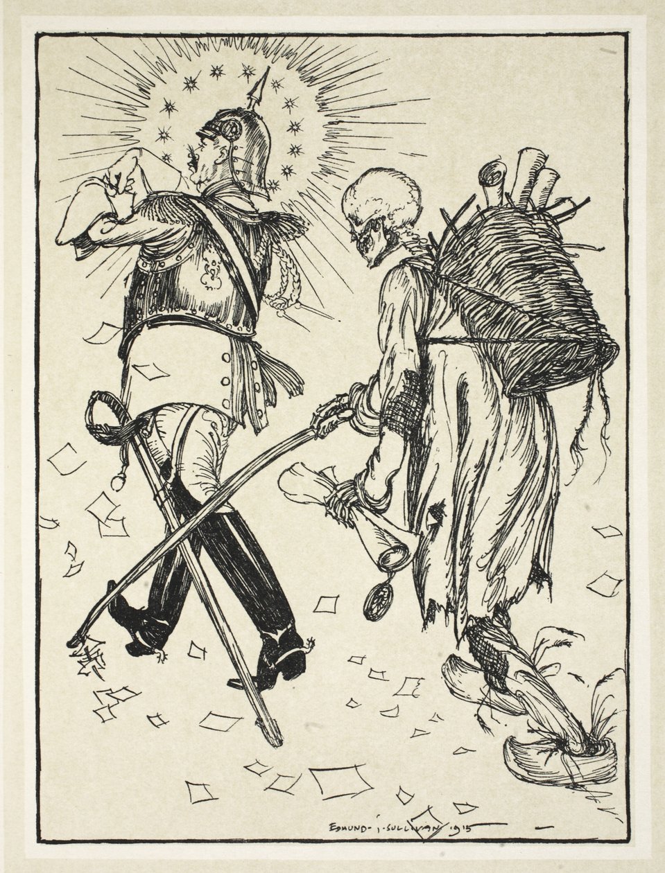 O Ragpicker (Le Chiffonier), ilustração da festão do Kaiser por Edmund J. Sullivan, bar. 1916 de Edmund Joseph Sullivan
