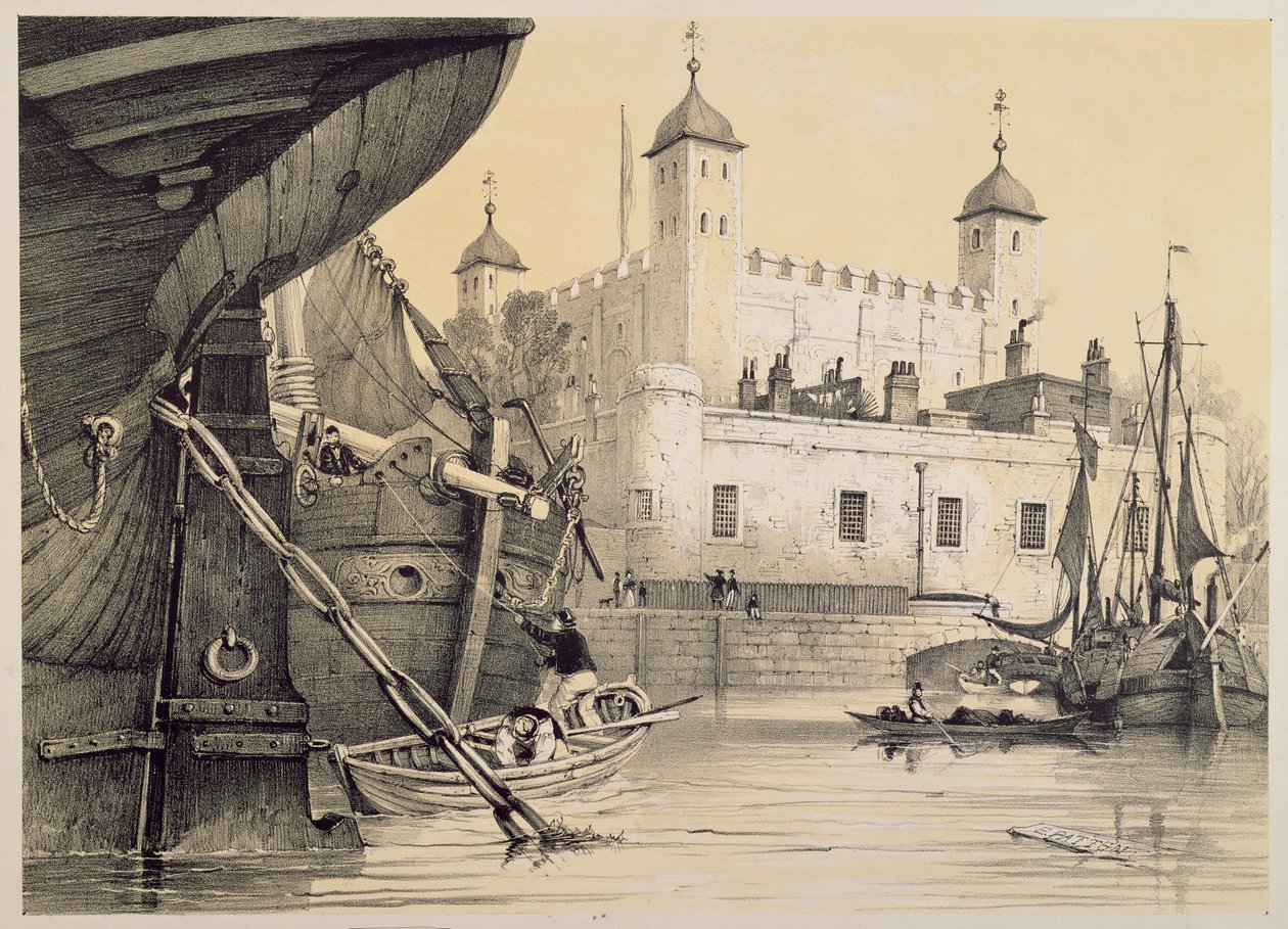 Vista da Torre de Londres do rio Tamisa, cerca de 1840 de Edmund Patten