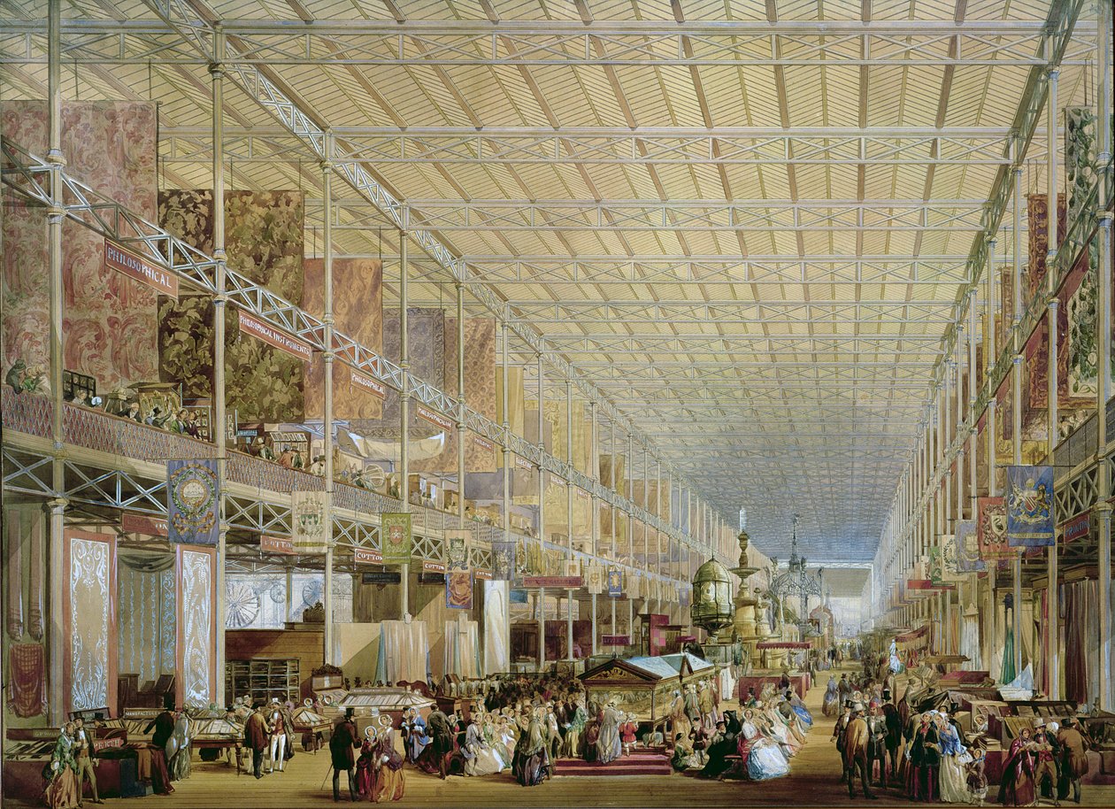 Interior da Grande Exposição de Todas as Nações, 1851 (aguarela sobre papel) de Edmund Walker