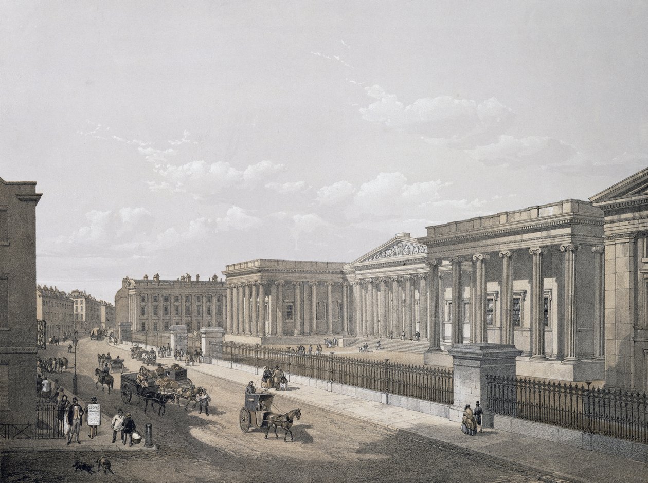 O Museu Britânico, gravado por William Simpson (1823-99), pub. 1852 por Lloyd Bros. und Co. (litografia) de Edmund Walker