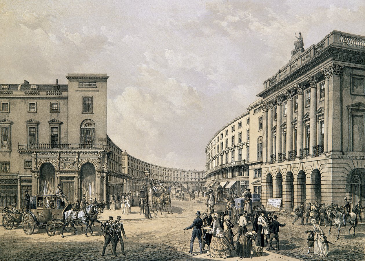 O Quadrante, Regent Street, pub. 1852 (litografia) de Edmund Walker