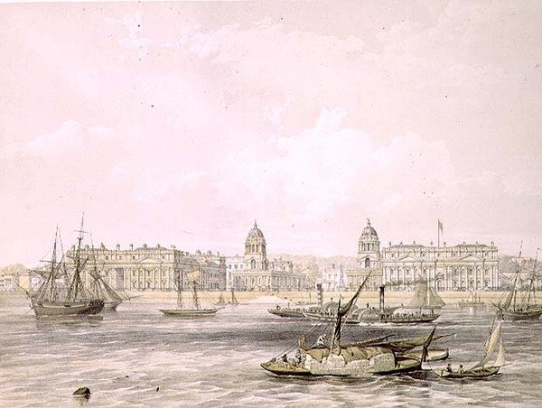 Greenwich Hospital, gravado por Thomas Picken (fl.1838-d.1870), pub. 1852, por Lloyd Bros. & Co. (litografia) de Edmund (after) Walker