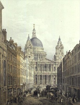 A Catedral de St. Paul, a olhar para Ludgate Hill, pub. 1852 por LLoyd Bros. & Co. (aquatint) de Edmund (after) Walker