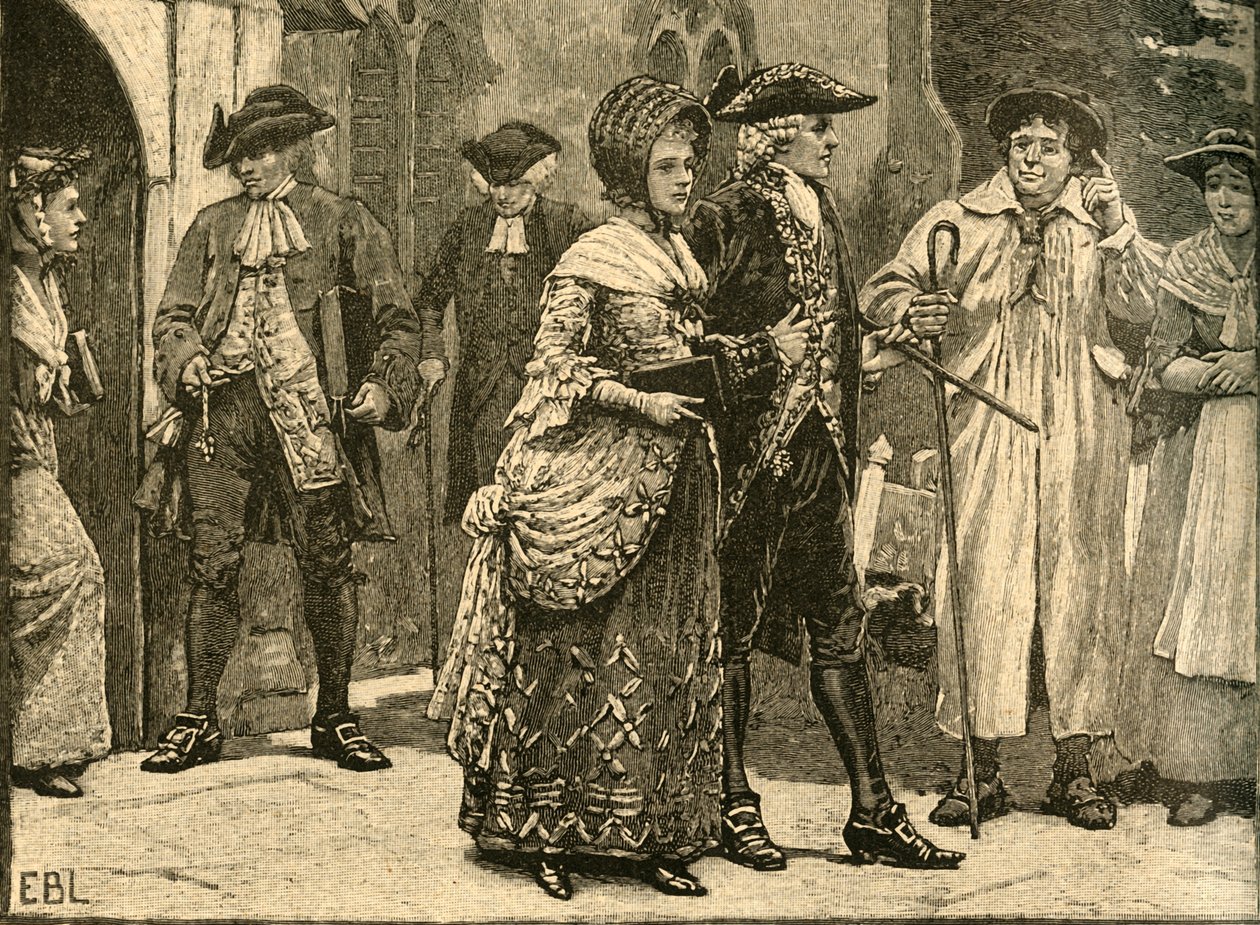 Trajes no início do reinado de George III, início dos anos 1760 c1890. de Edmund Blair Leighton