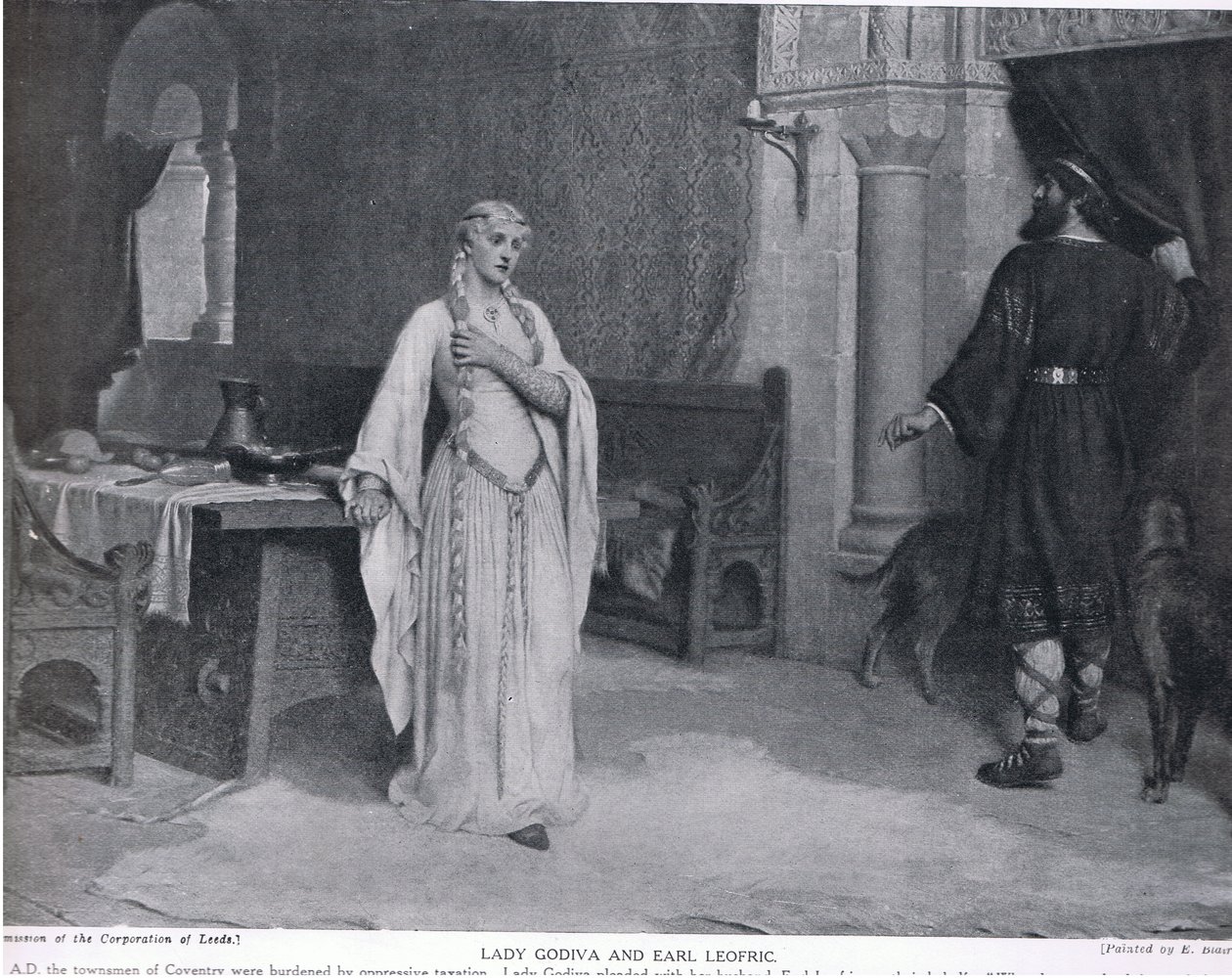 Lady Godiva e Earl Leofric, ilustração da "História das Nações de Hutchinson", c.1910 de Edmund Blair Leighton