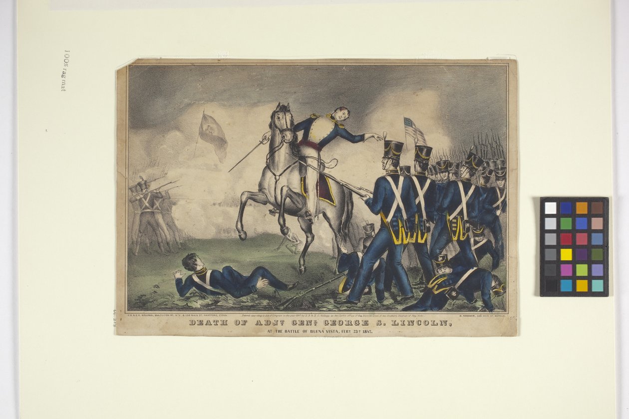 Morte de Adjt. Genl. George S. Lincoln (litografia colorida à mão) de Edmund Burke Kellogg
