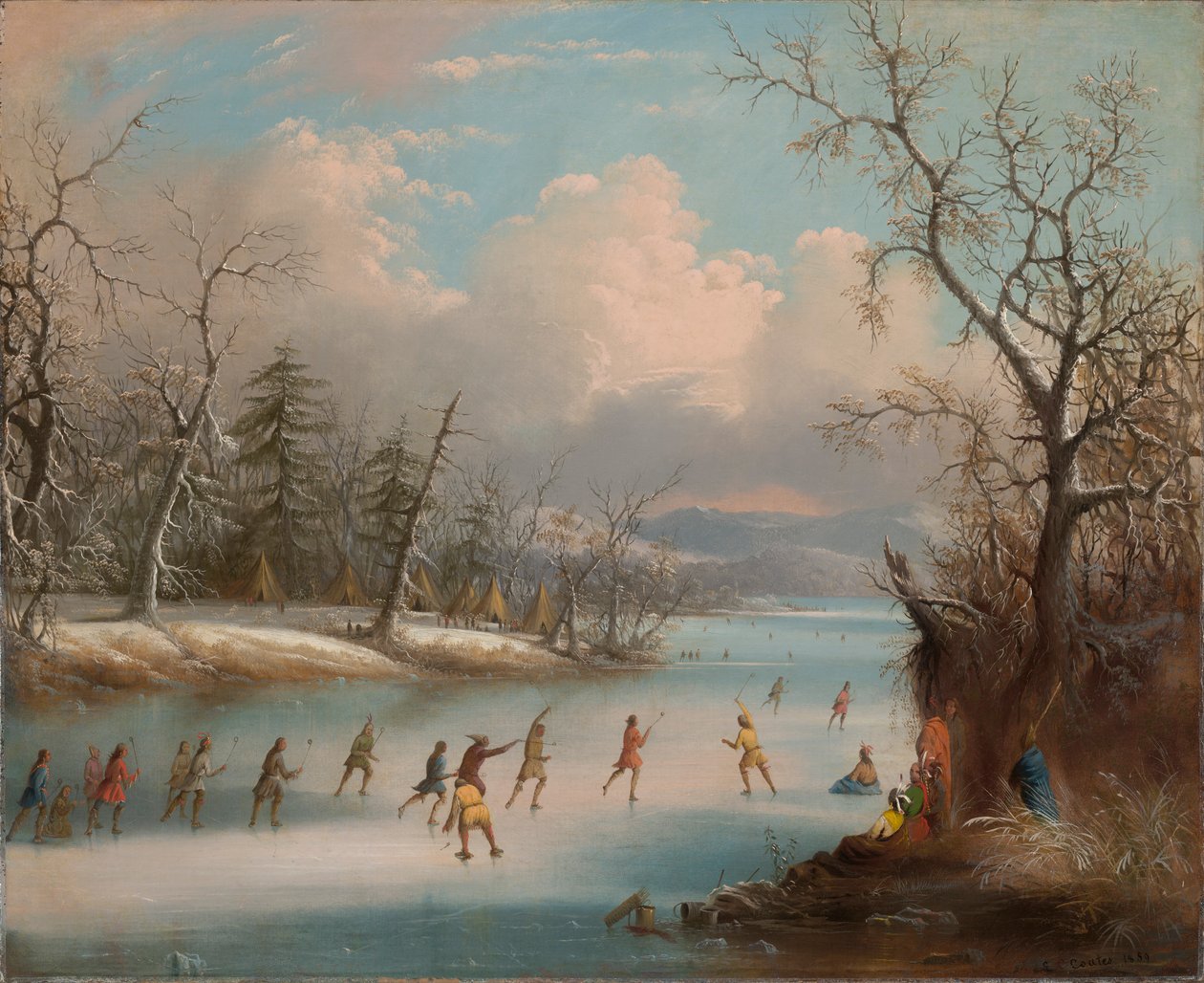 Índios a jogar Lacrosse on the Ice de Edmund C. Coates