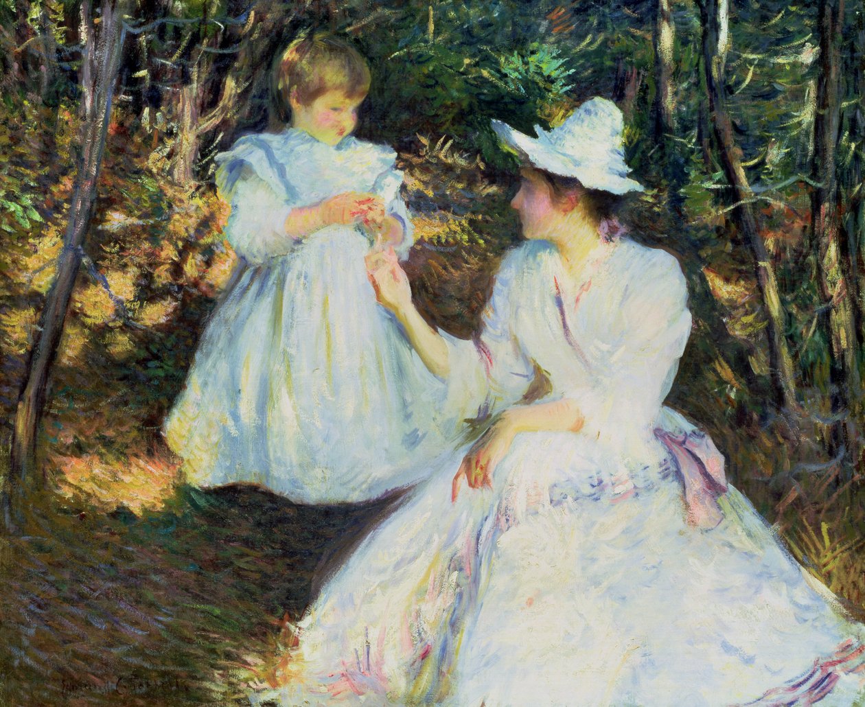 Mãe e filho em Pine Woods, c.1893 (óleo sobre tela) de Edmund Charles Tarbell