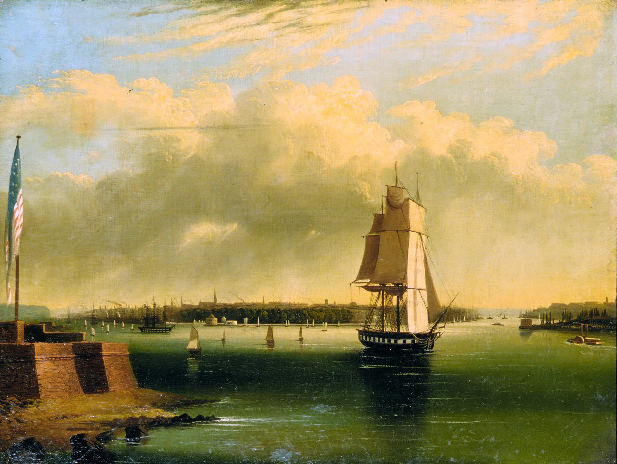Baía e Porto de Nova York da Ilha de Bedlow, 1850-60. de Edmund Coates