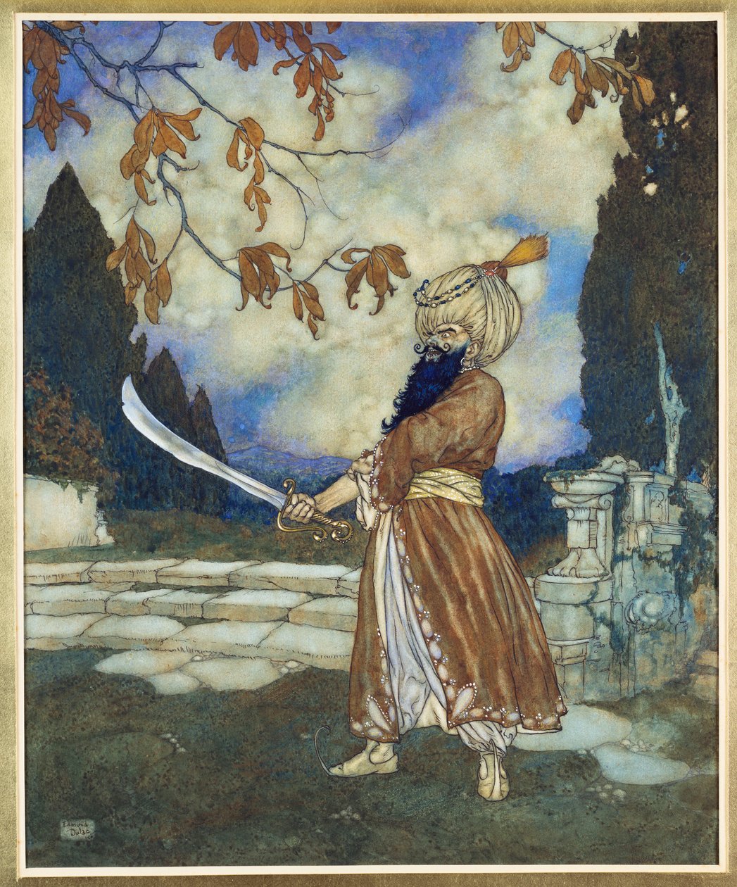 Barba Azul,1910 (aguarela, guache, caneta e tinta preta sobre papel) de Edmund Dulac