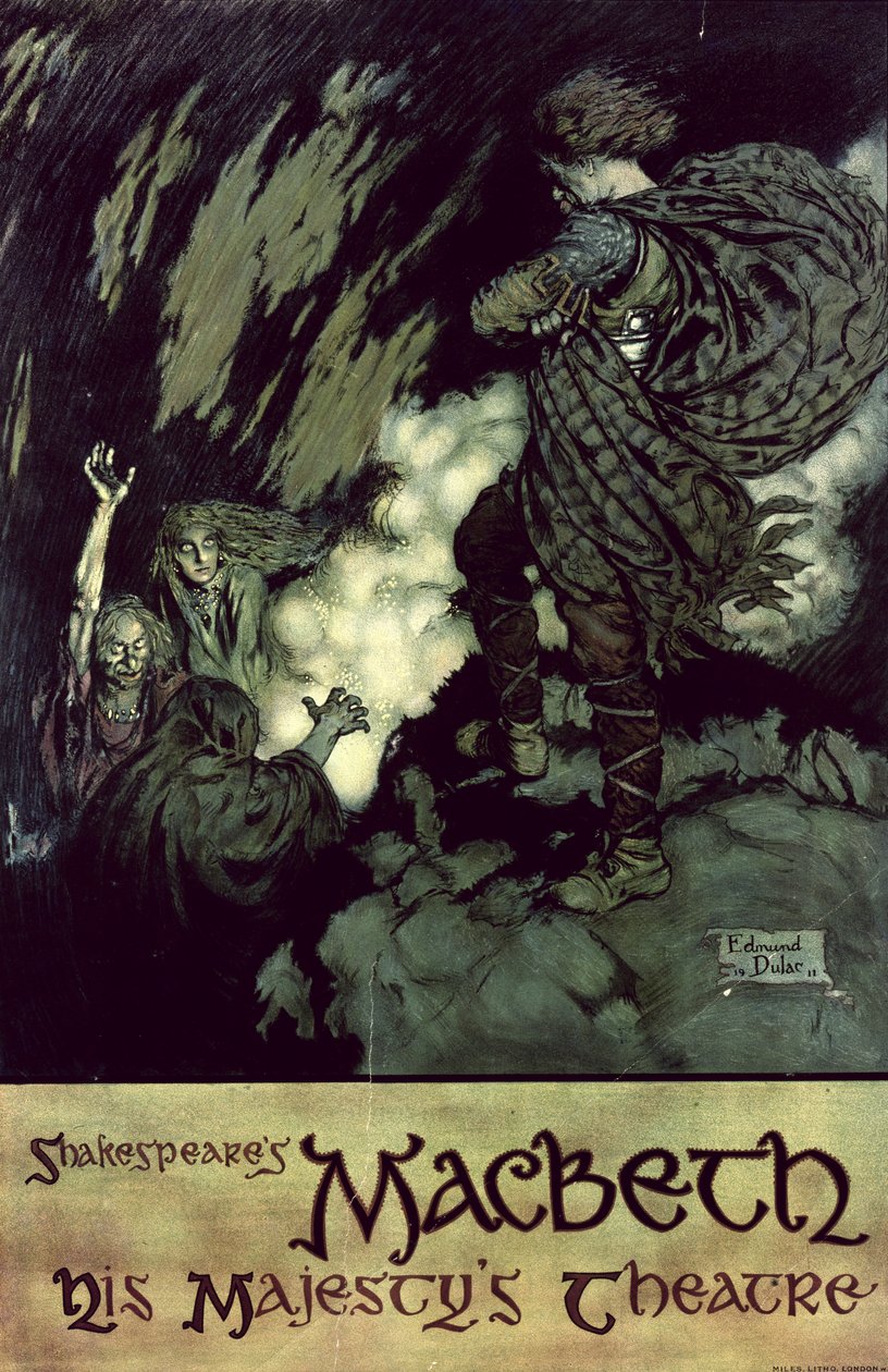 Macbeth: Cartaz para a produção de 1914 (litografia a cores) de Edmund Dulac