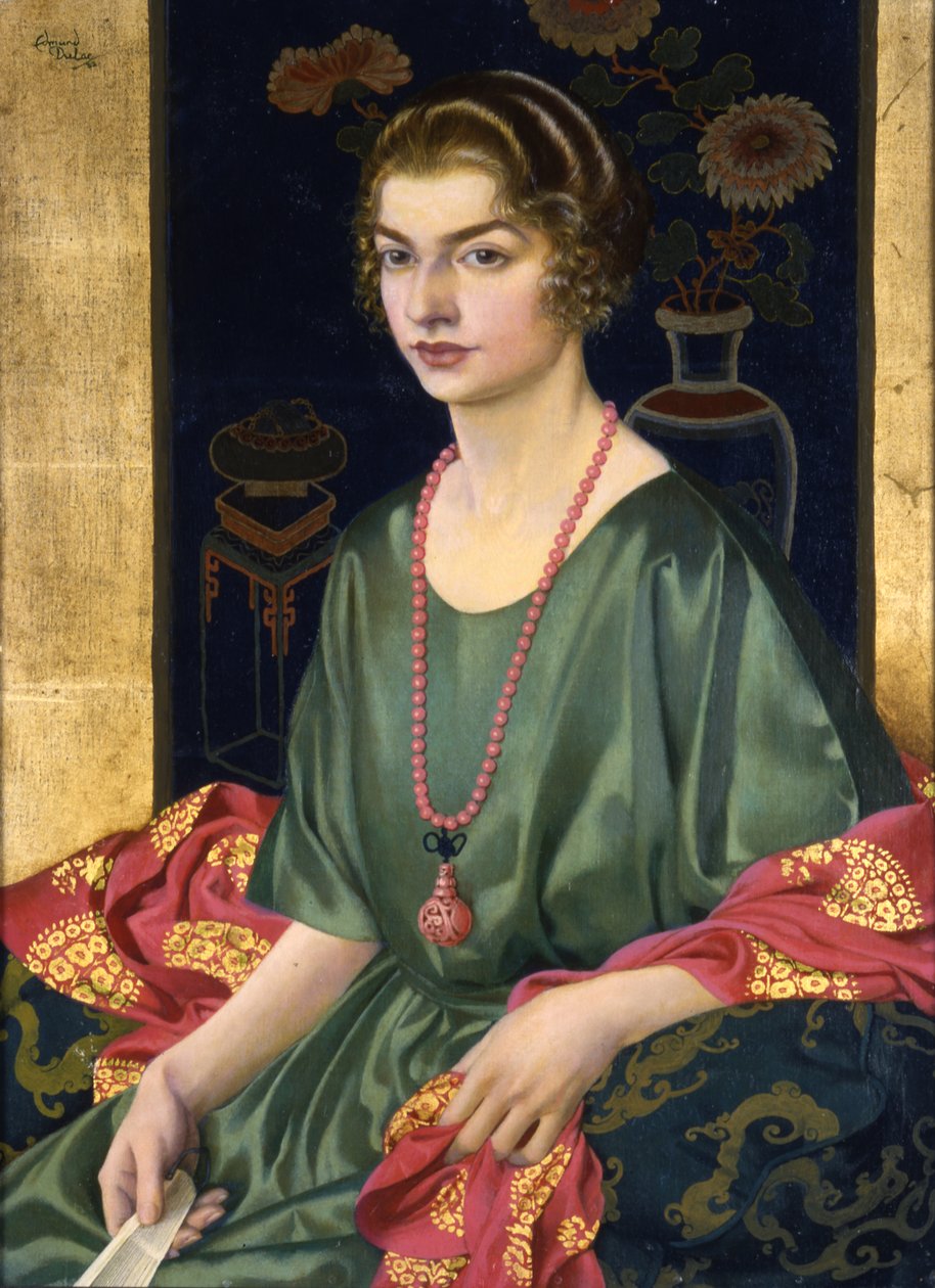 Retrato de Elizabeth Allhusen (óleo sobre tela em painel) de Edmund Dulac