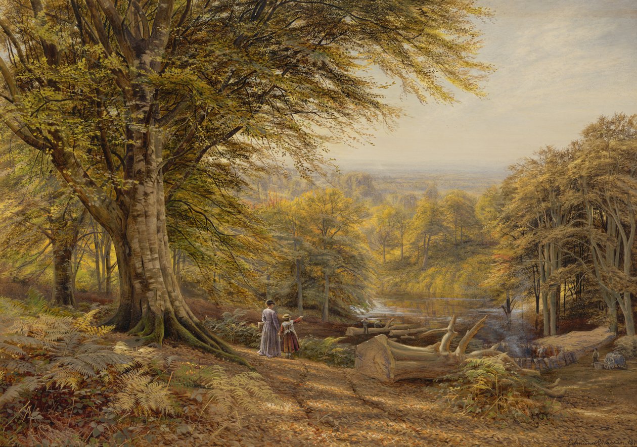 Os queimadores a carvão perto de Weybridge, Surrey, 1870 (wc e bodycolour no papel) de Edmund George Warren