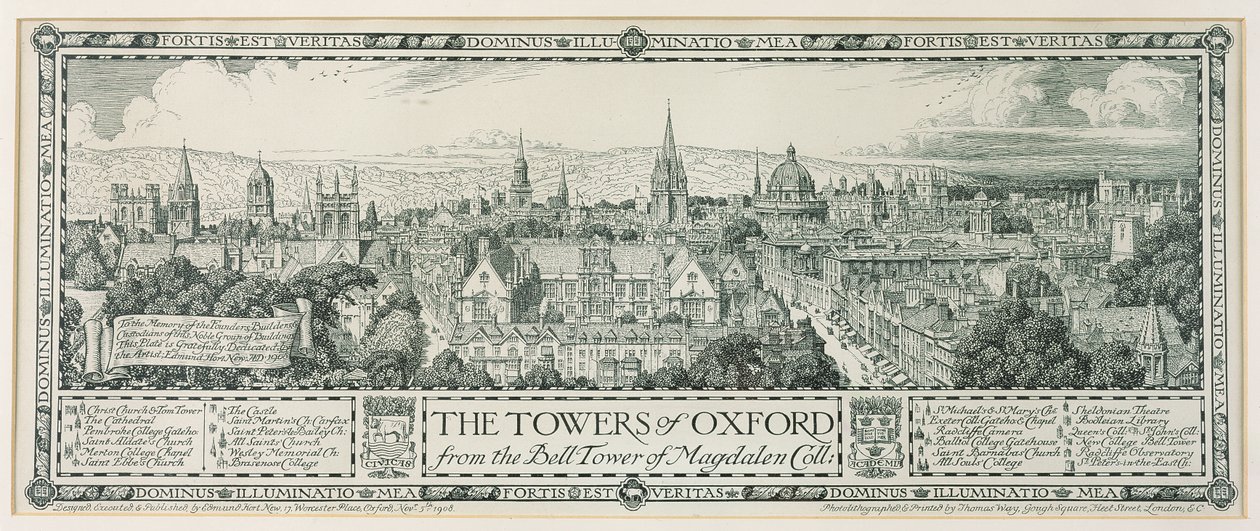 As torres de Oxford da torre do sino de Magdalen, 1908 de Edmund Hort New