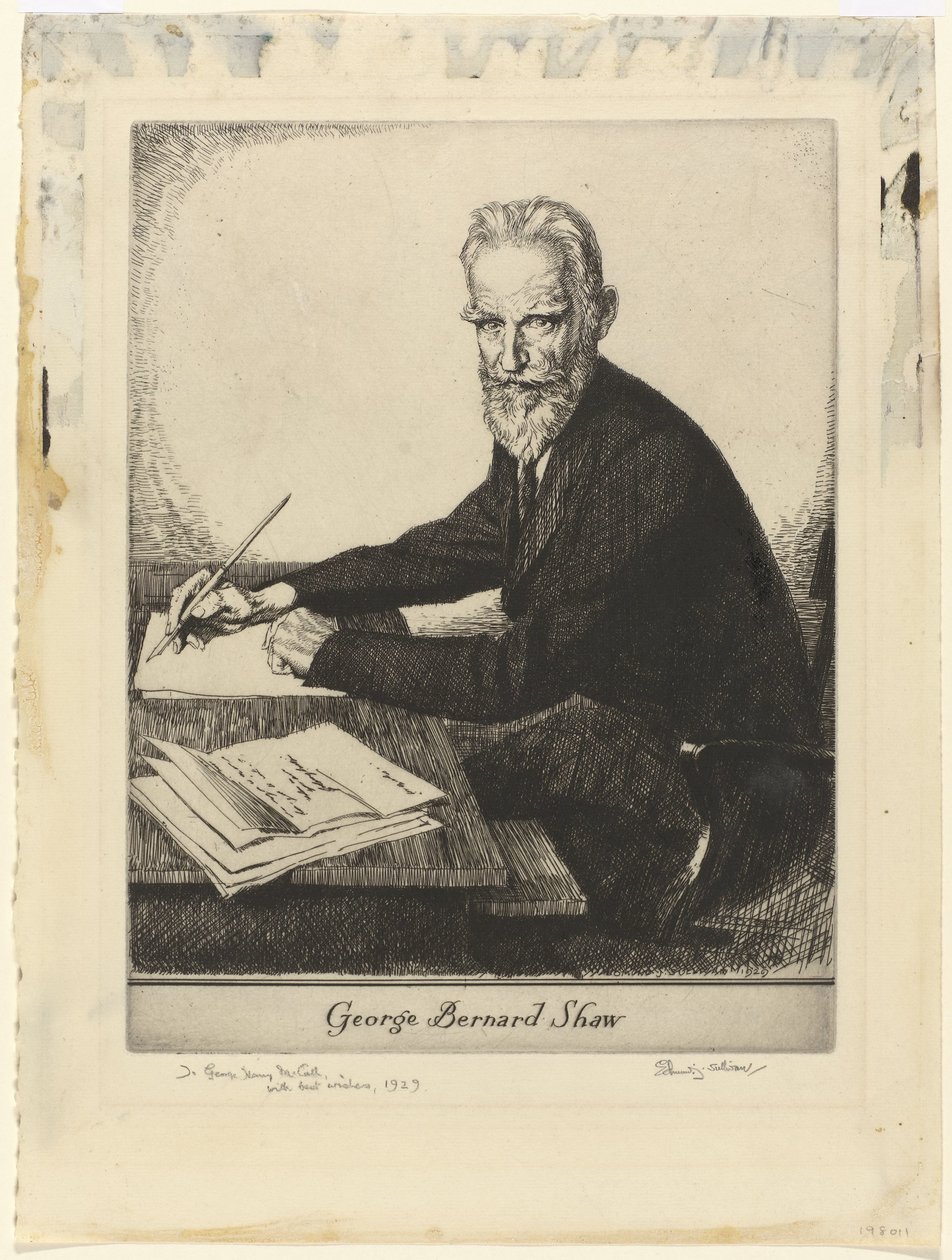 Retrato de George Bernhard Shaw
George Bernard Shaw (título sobre o objecto) de Edmund Joseph Sullivan (signed by artist)