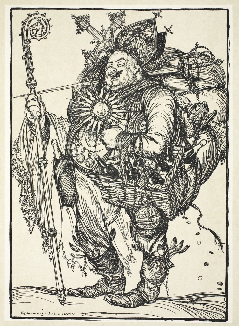 Herr Michel ADC, ao príncipe herdeiro em seu retorno da terra prometida, ilustração da festão do Kaiser por Edmund J. Sullivan, bar. 1916 de Edmund Joseph Sullivan