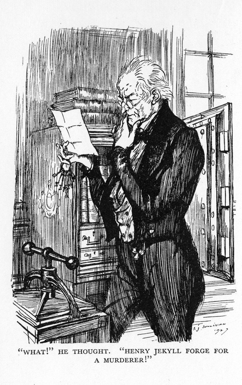 Cena do Estranho Caso do Dr. Jekyll e Mr Hyde por Robert Louis Stevenson, 1927 de Edmund Joseph Sullivan