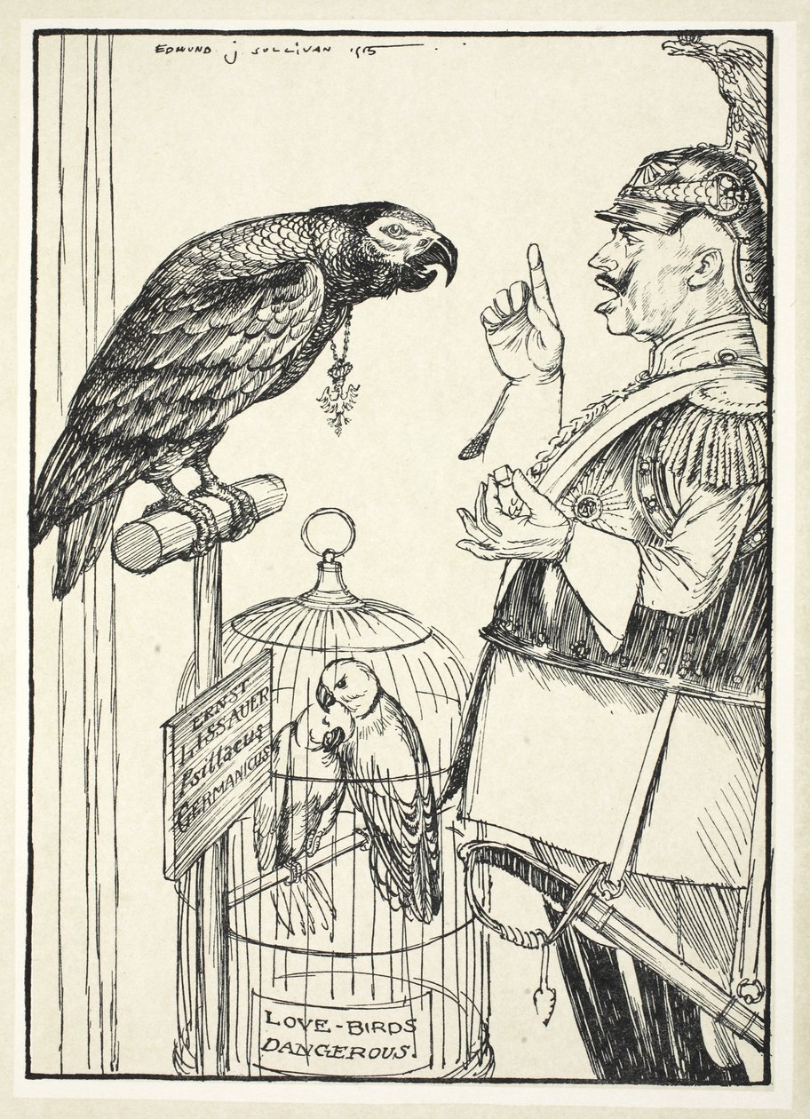 O hino do ódio (um pouco do açúcar para o pássaro), ilustração da festão do Kaiser por Edmund J. Sullivan, bar. 1916 de Edmund Joseph Sullivan