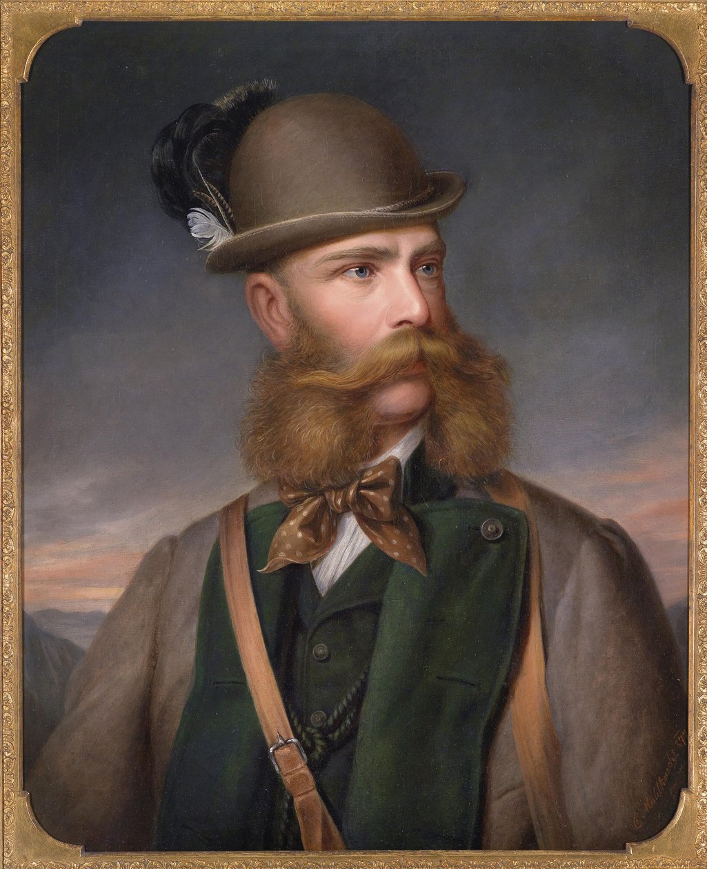 Retrato de Franz Joseph I da Áustria em vestido de caça, 1877 de Edmund Mahlknecht