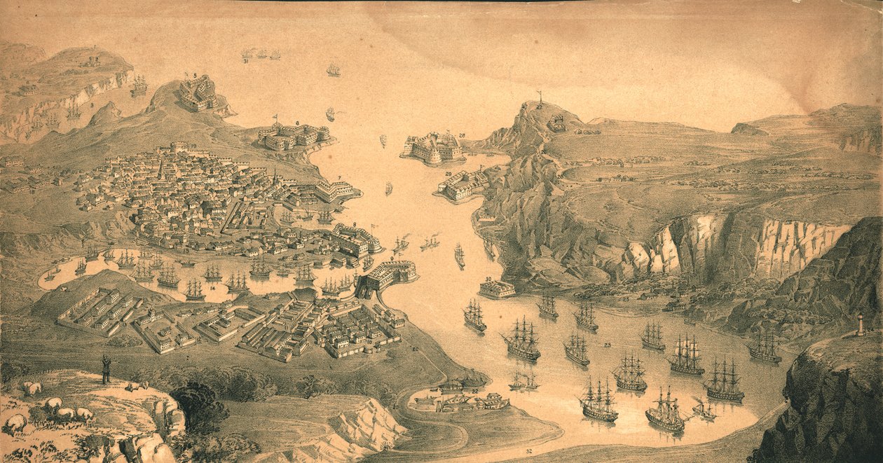 A cidade, fortes e portos de Sebastopol, 1854 de Edmund Walker