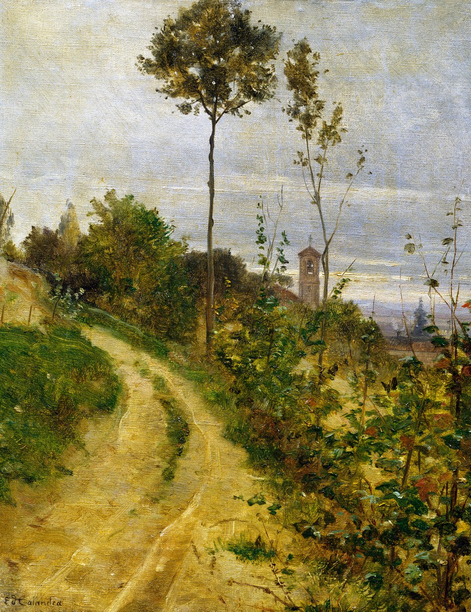 Estrada da colina (óleo sobre tela) de Edoardo Calandra