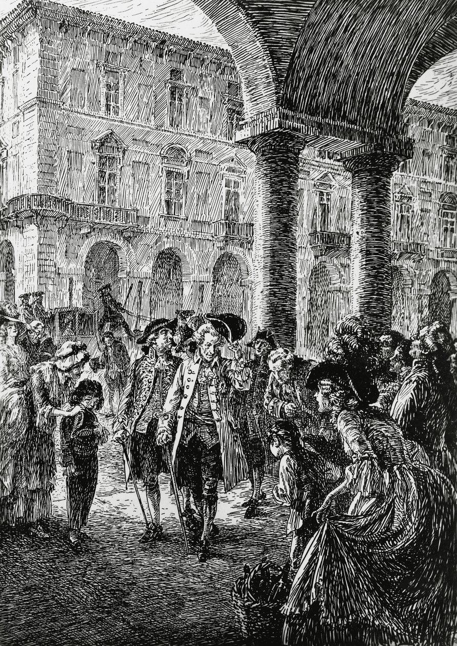 Encontro sob as arcadas de Turim, ilustração para A tempestade, Satet, Turim de Edoardo Calandra