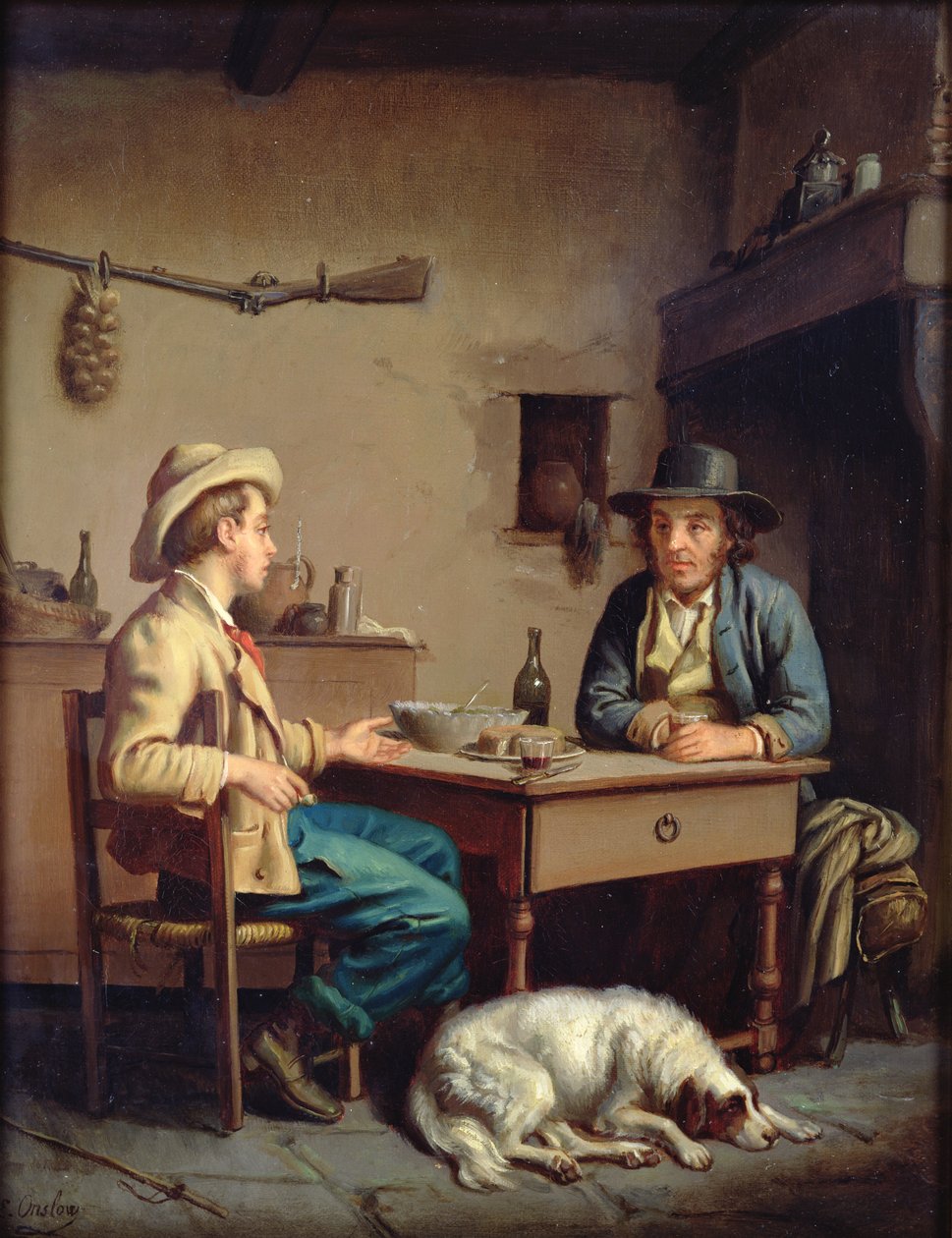 Interior da casa de campo de um camponês, c.1903 de Edouard Amable Onslow
