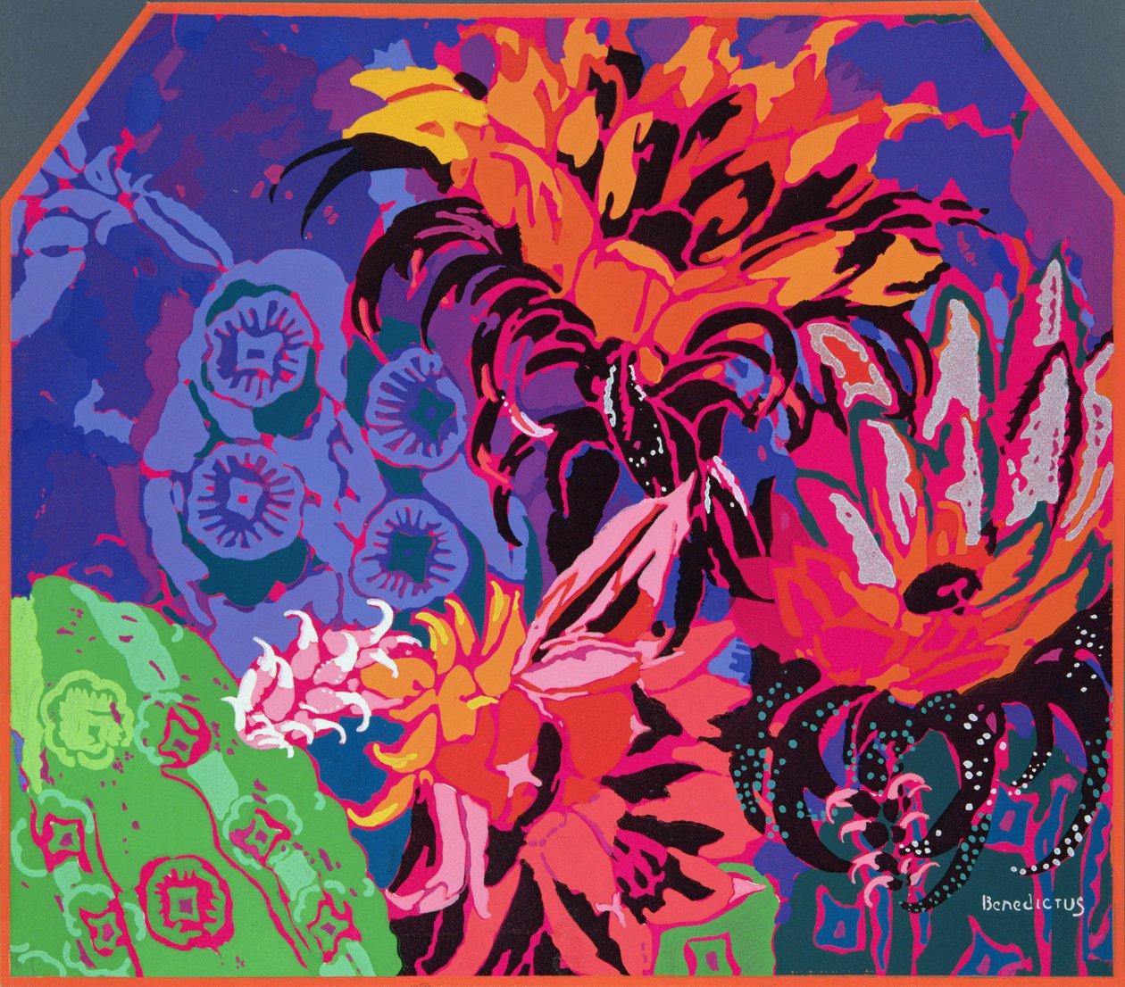 Design floral, ilustração "do Tratado na iluminação dos estêncis" por Jean Saude, bar. 1925 de Edouard Benedictus