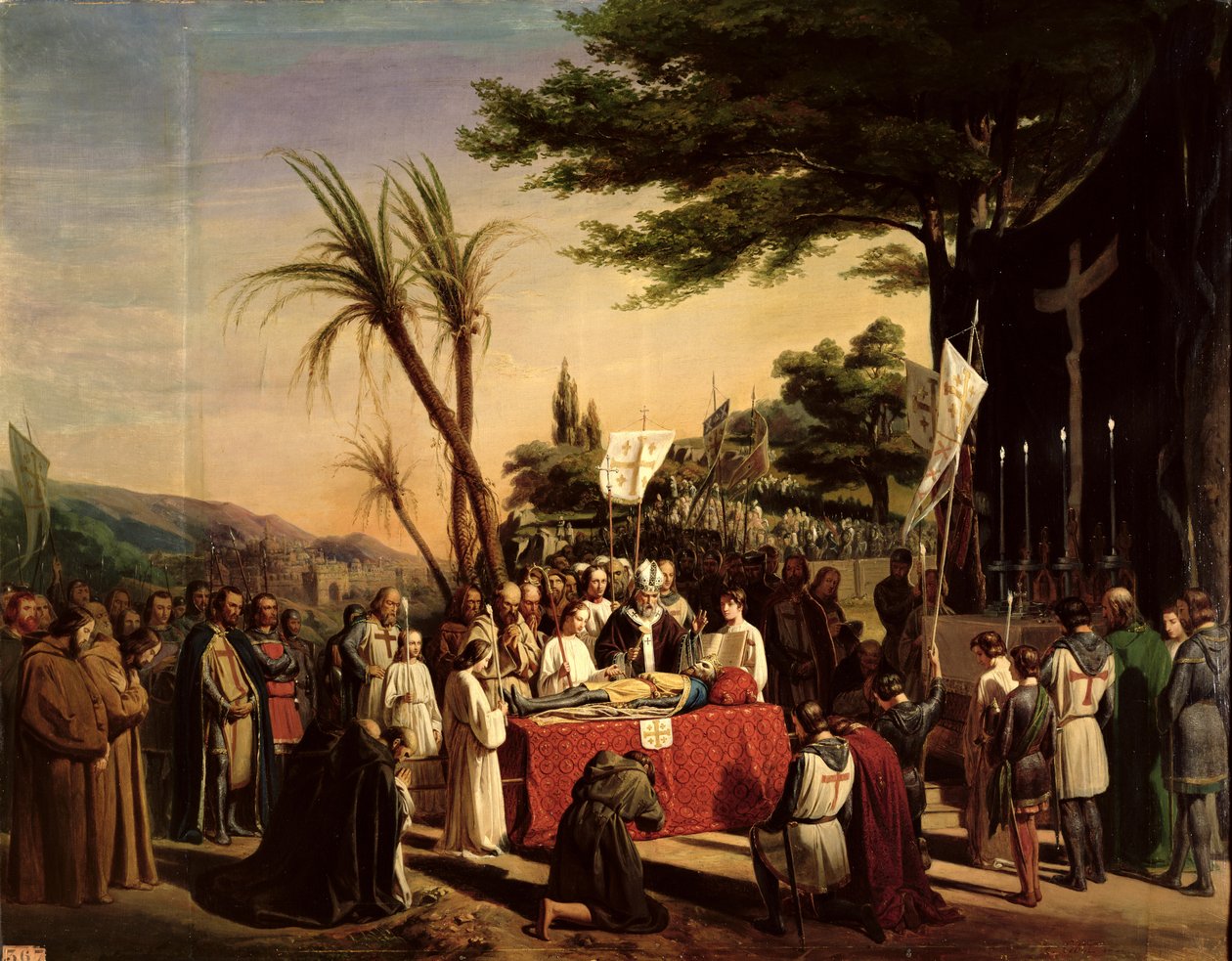 Funeral de Godfrey de Bouillon (c.1060-1100) em Jerusalém, 23 de julho de 1100, 1838 de Edouard Cibot