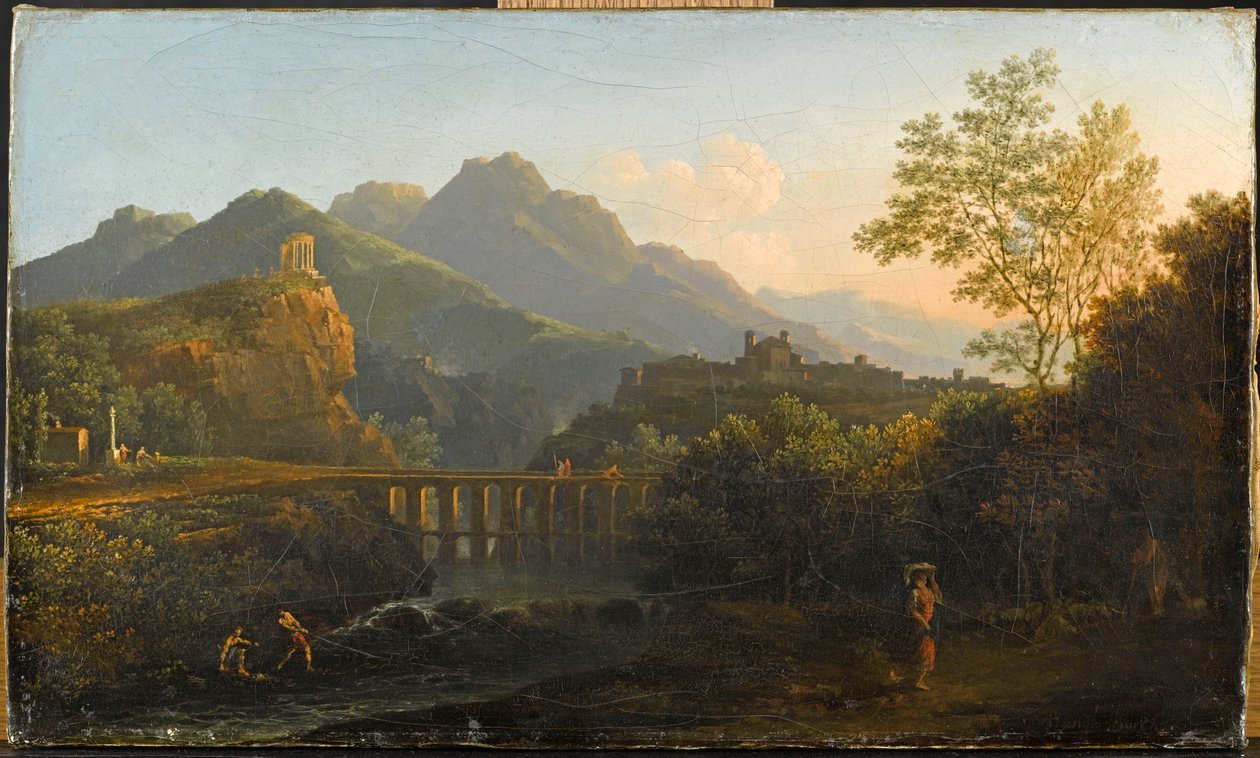 Vista do Templo da Sibila em Tivoli de acordo com a interpretação do pintor de Edouard Jacques André Vanderbuch