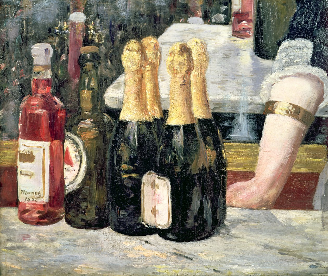 Um bar no Folies-Bergere, detalhe das garrafas do lado esquerdo, 1881-82 de Édouard Manet