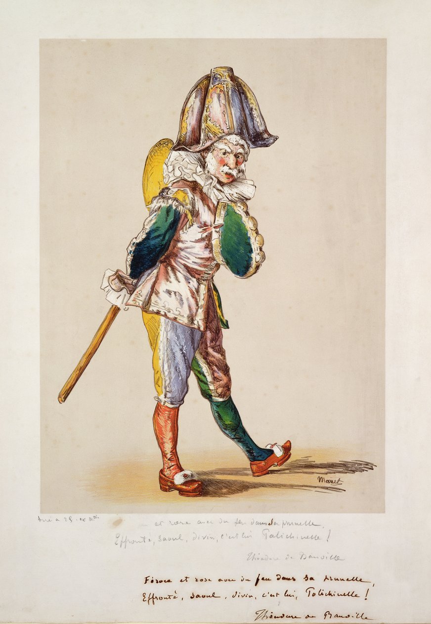 Polichinelle, 1876 (cor litho, guache branco e wc no papel) de Édouard Manet