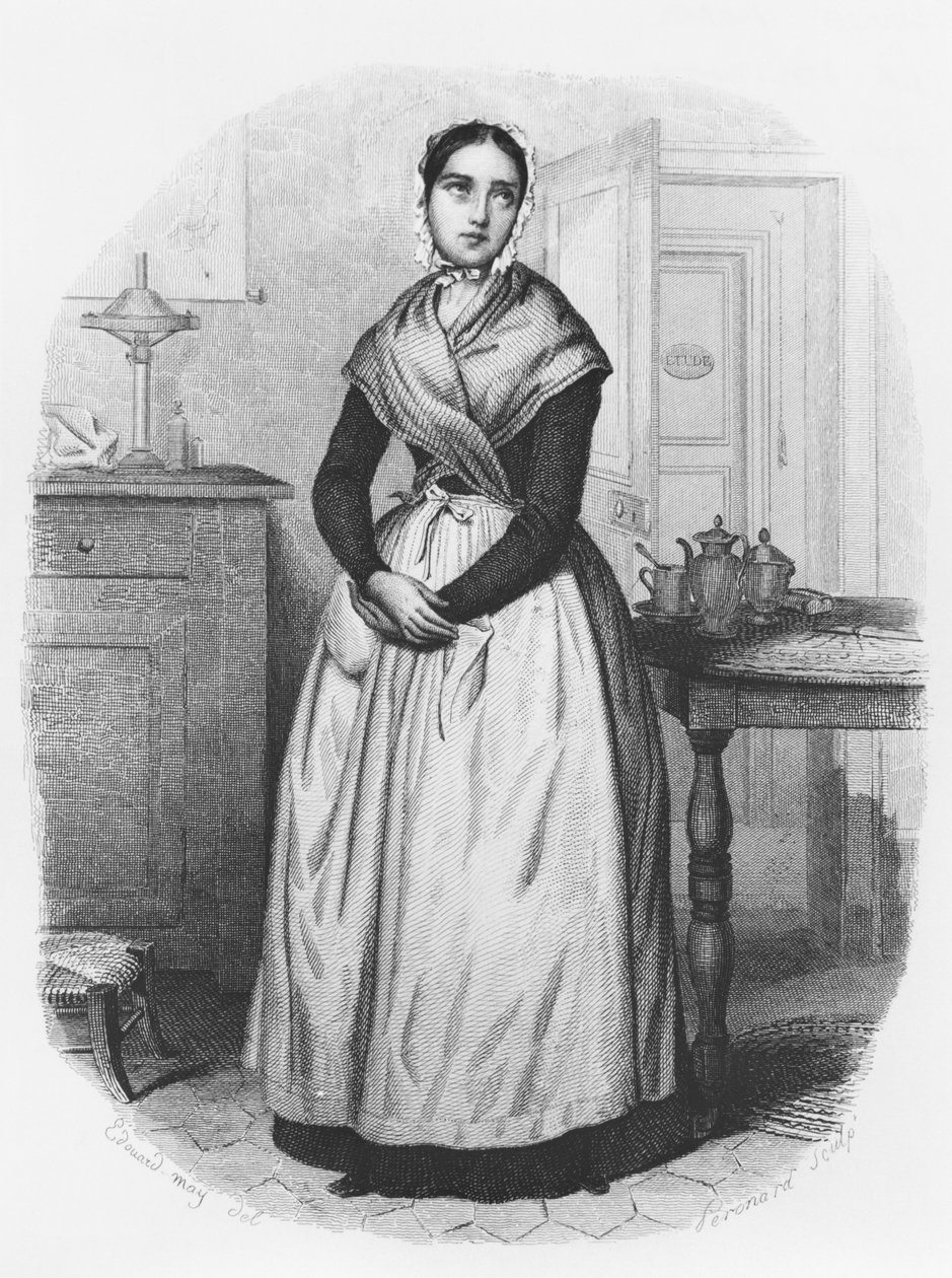 A criada Louise Morel, ilustração de &39;Les Mysteres de Paris&39;, de Eugene Sue (1804-57) gravada por Melchior Peronard (século XIX) c.1842-43 de Edouard May