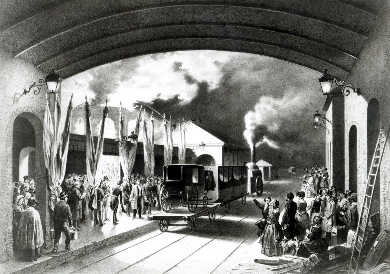 Rei Louis-Philippe da França partindo da estação de New Cross, Deptford, 1844 de Edouard Pingret