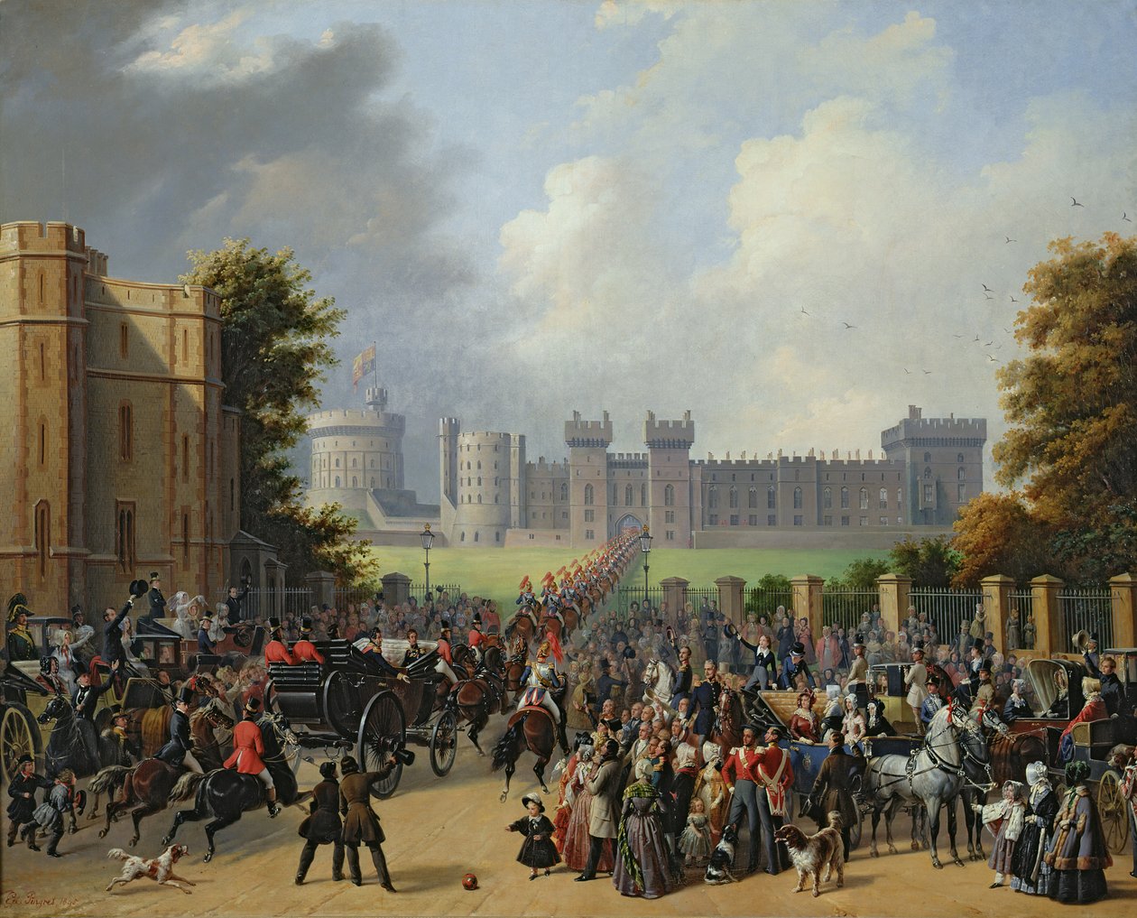 A chegada de Louis-Philippe (1773-1850) no Castelo de Windsor, 8 de outubro de 1844, 1845 de Edouard Pingret