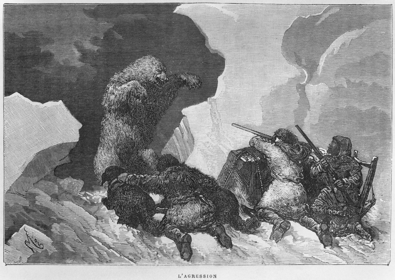 Ataque, ilustração de &39;Expedition du Tegetthoff&39; por Júlio Oração (1841-1915) de Edouard Riou