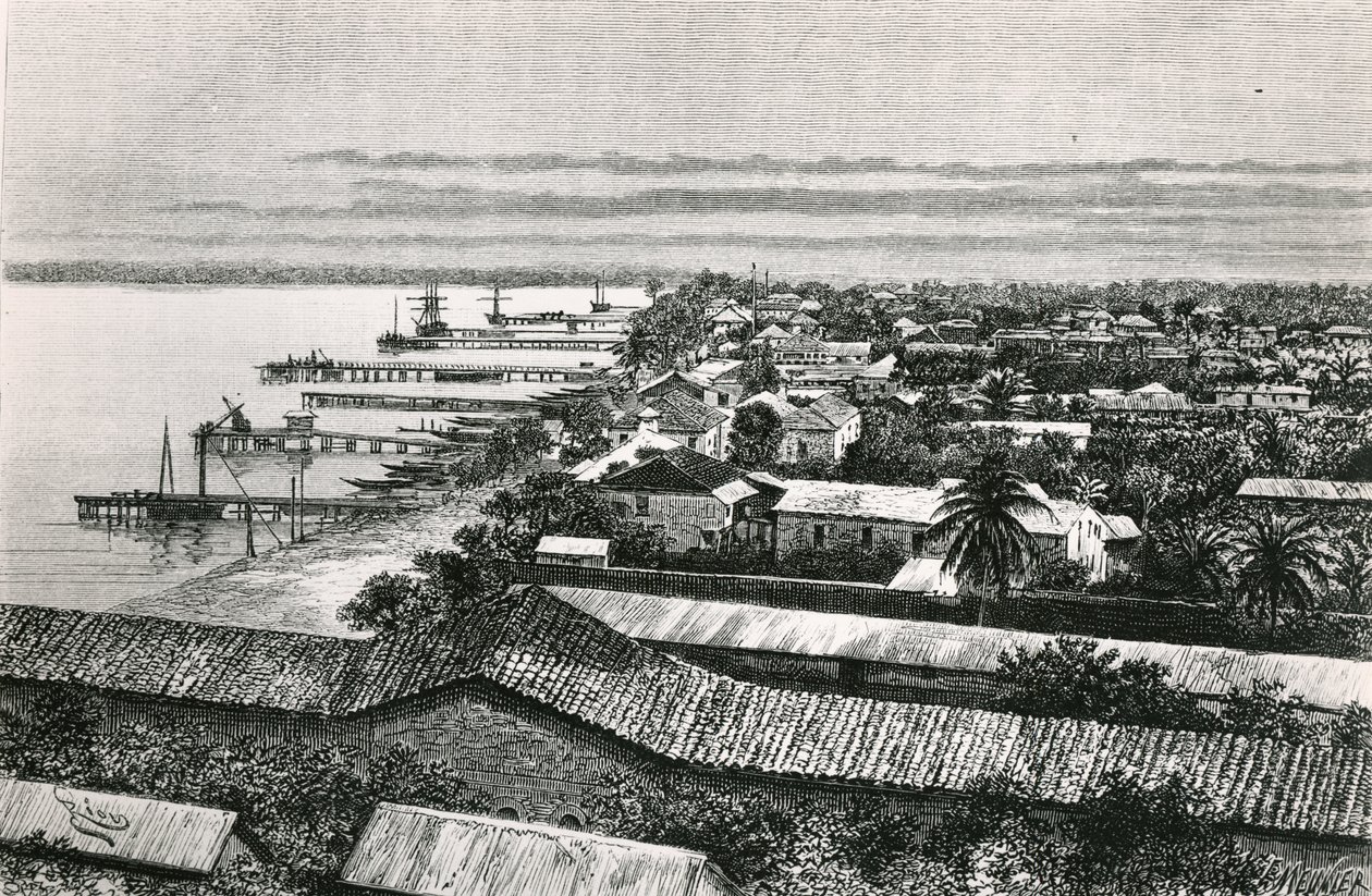 Bairro Europeu em Lagos, Nigéria, 1887 de Edouard Riou