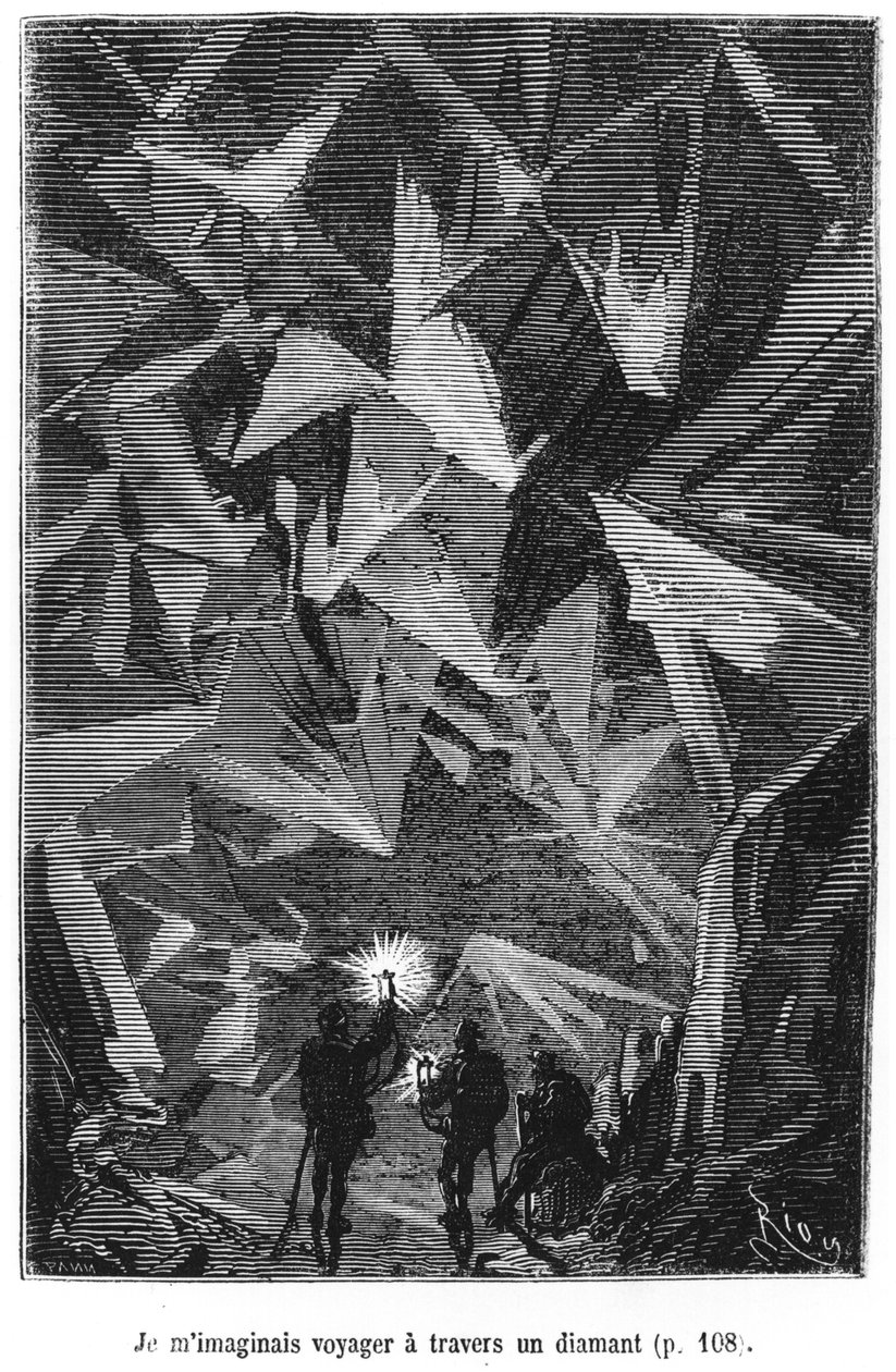 Ilustração de &39;Voyage au centre de la terre&39;, de Jules Verne (1828-1905), gravada por Pannemaker, publicada por J.Hetzel de Edouard Riou