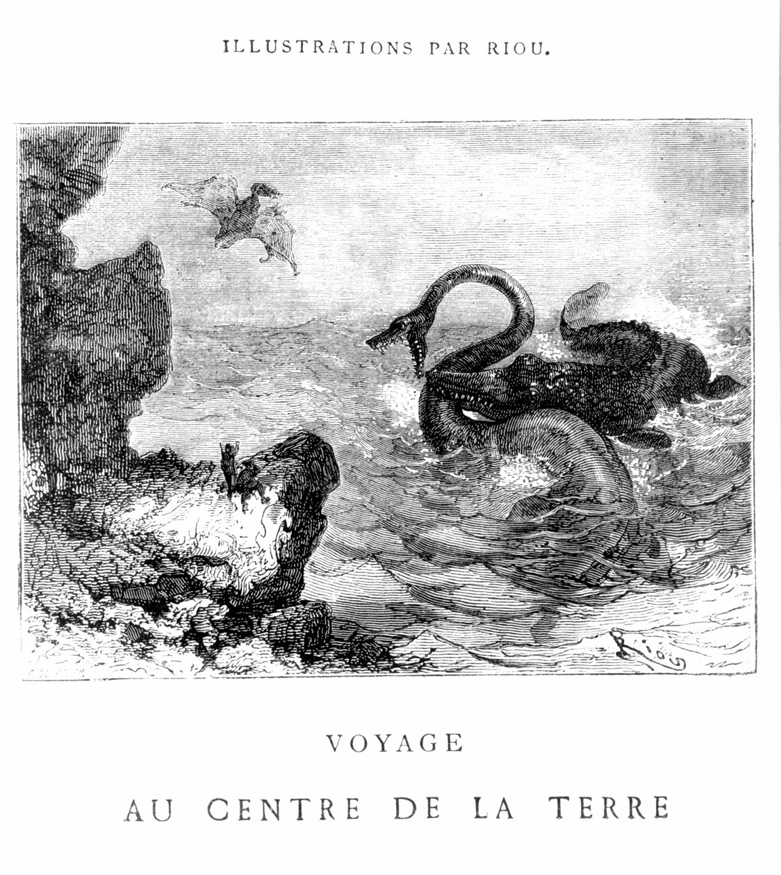 Ilustração de &39;Voyage au centre de la terre&39; por Jules Verne (1828-1905), gravada por Pannemaker, publicada por J.Hetzel, século XIX de Edouard Riou