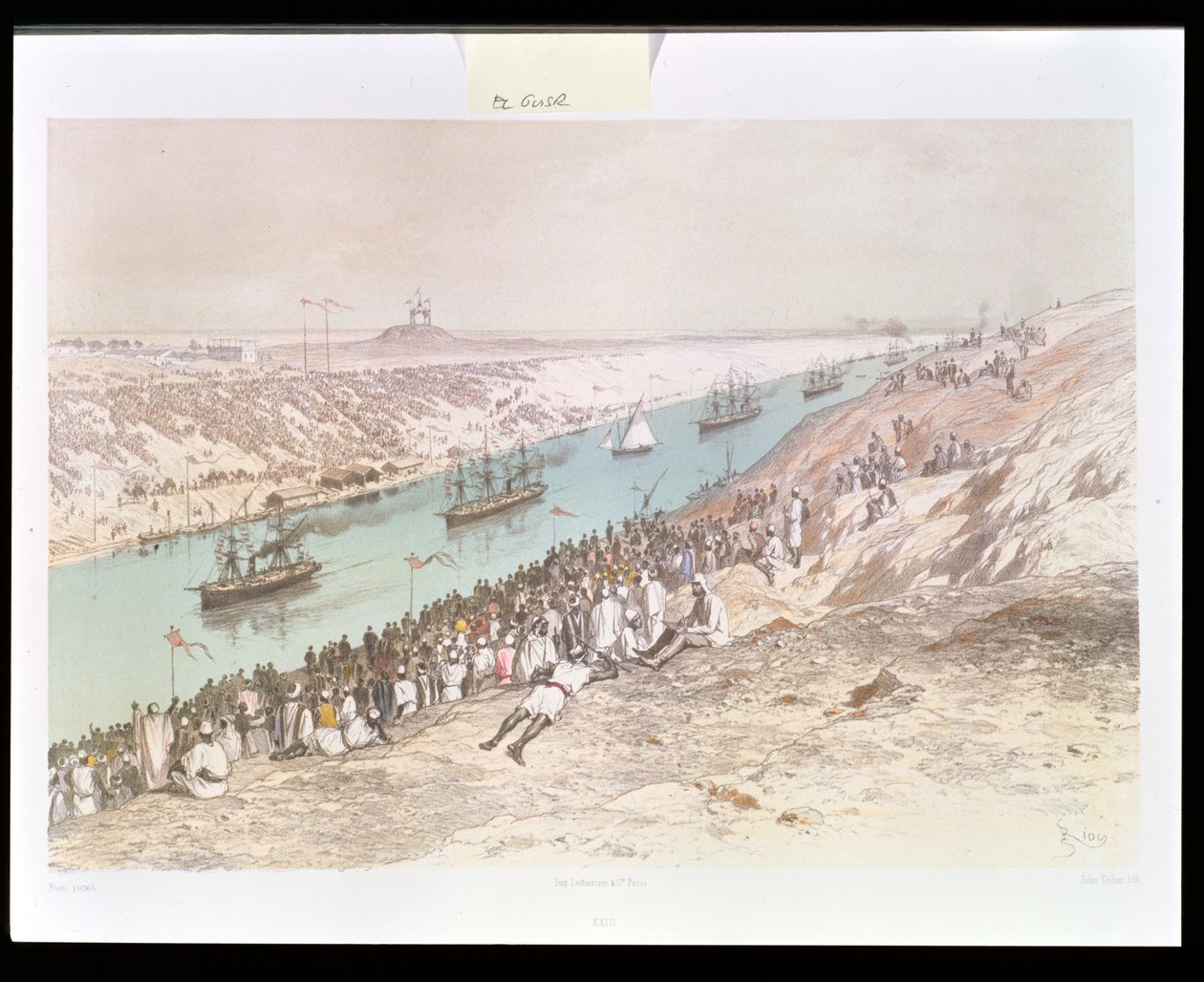 A Procissão de Inauguração do Canal de Suez em El-Guisr em 1865, de "Quaint Journey through the Isthmus of Suez", de Marius Fontane, gravada por Jules Didier (1831-c.80) 1869-70 de Edouard Riou