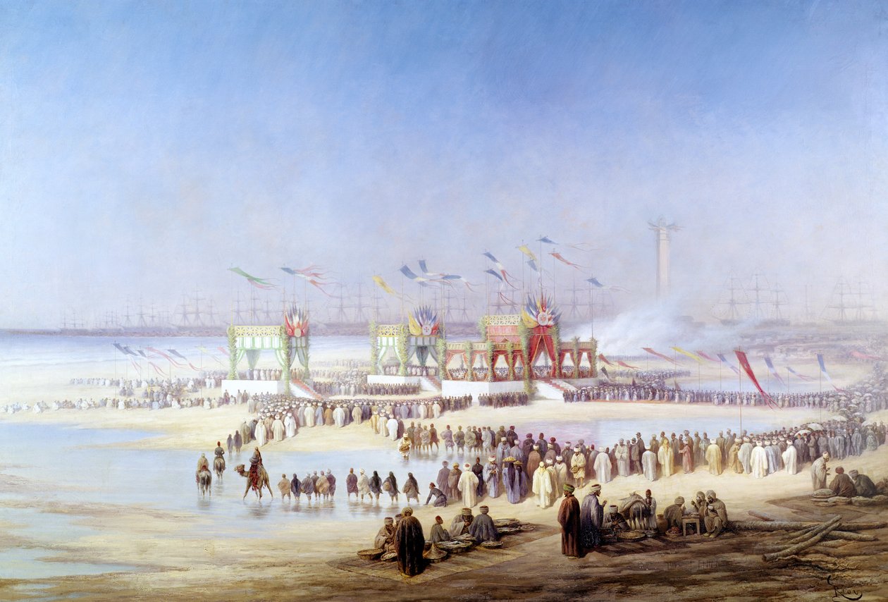 Inauguração do Canal de Suez pela Imperatriz Eugenie (1826-1920) 17 de novembro de 1869 de Edouard Riou