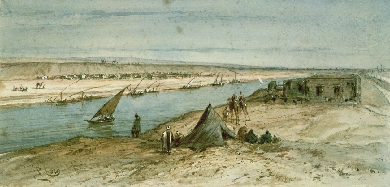O Canal de Suez, de um álbum de recordações que comemora a Viagem da Imperatriz Eugenie (1827-1920) na inauguração em 1869 de Edouard Riou