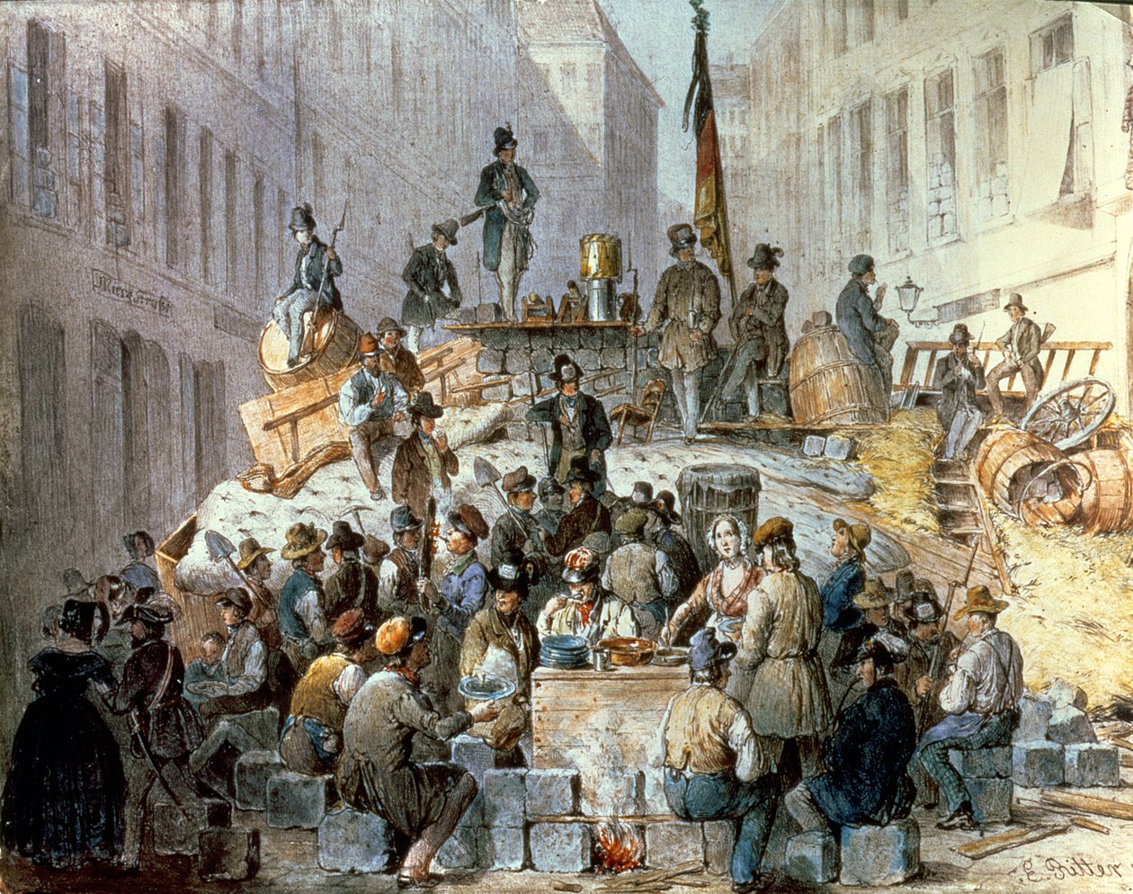 Barricadas em Marzstrasse, Viena, 1848 de Edouard Ritter
