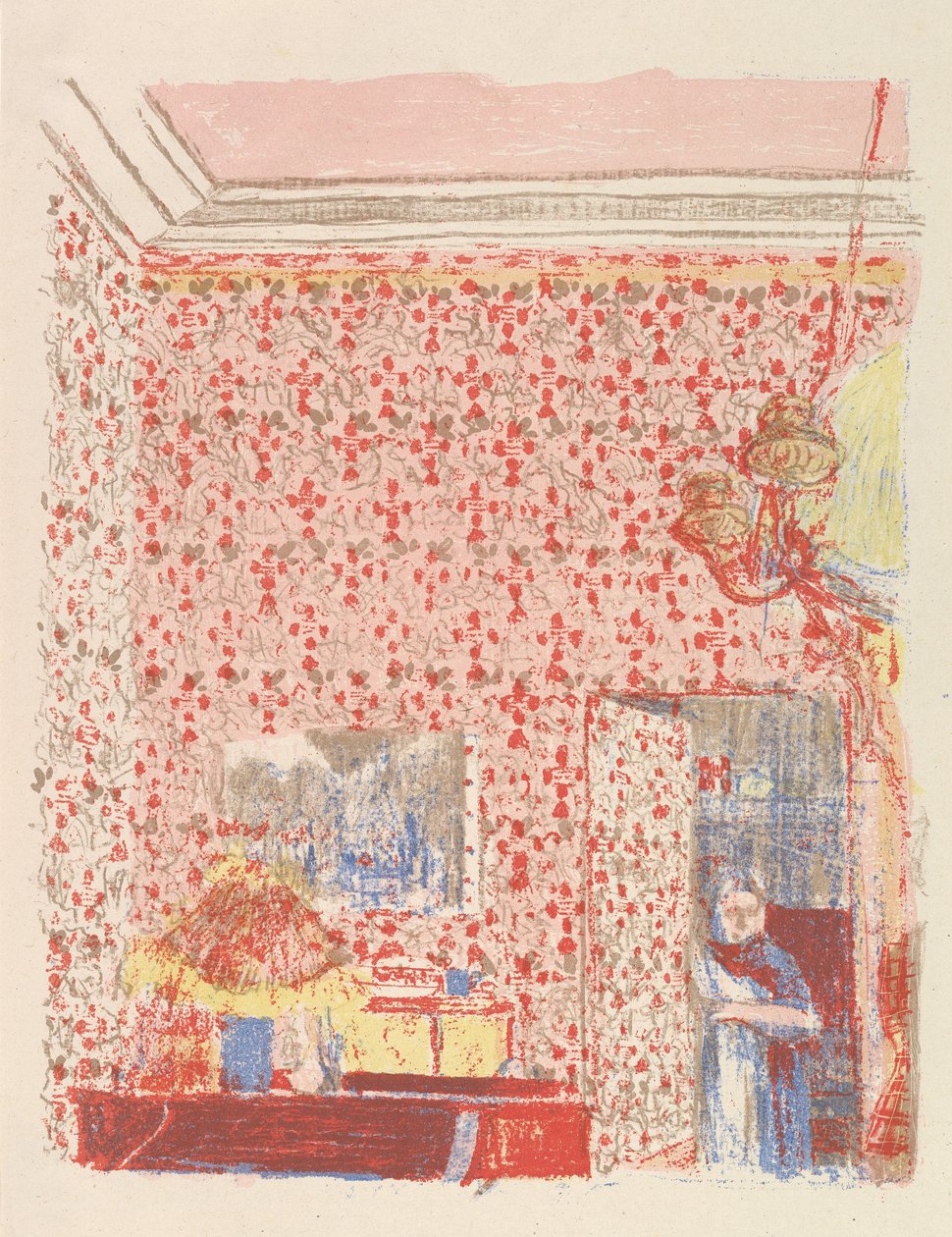 Interior com papel de parede cor-de-rosa I, da série Paysages et Intérieurs, 1899 de Edouard Vuillard