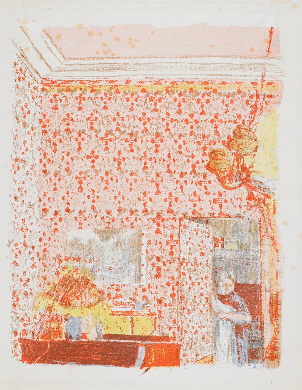 Interior com tapeçarias rosa eu de Edouard Vuillard