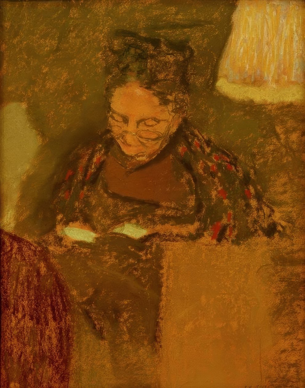 Madame Vuillard lendo à luz de uma lâmpada de Edouard Vuillard